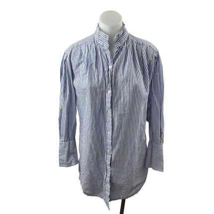 Frame Women's Blue White Striped Long Sleeve Button Down Shirt Tunic Top Size S