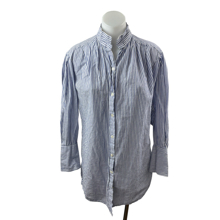 Frame Women's Blue White Striped Long Sleeve Button Down Shirt Tunic Top Size S