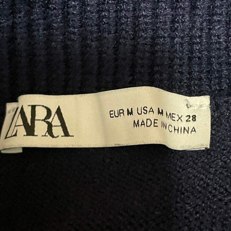 Zara Women's Navy Blue Turtleneck Sleeveless Knit Tank Sweater Crop Top Size M