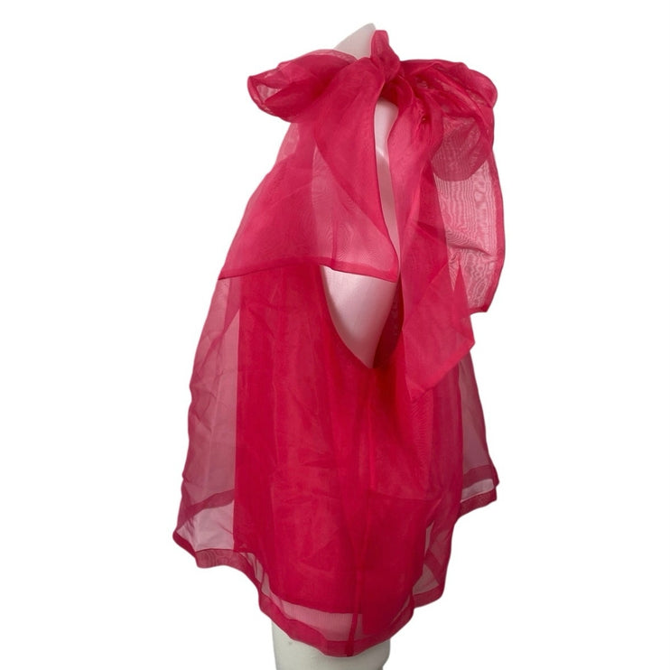 NEW Eloquii Pink Organza Sheer Mesh Tulle Sleeveless Tie Bow Tank Halter Top XL