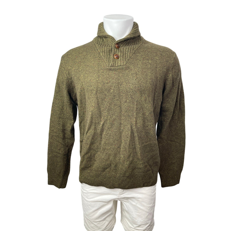 NEW J.Crew Men's Olive Green Wool Knit Long Sleeve Polo Sweater Top Size L