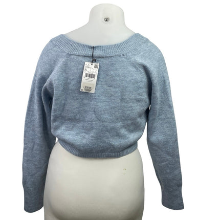 NEW MNG Mango Blue Knitted Long Sleeve Button Down Crop Cardigan Sweater Top XL