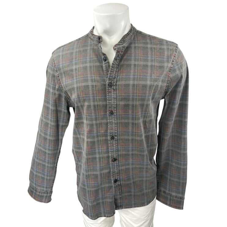 ASOS Men's Gray Multicolor Plaid Flannel Long Sleeve Button Up Shirt Top Size L