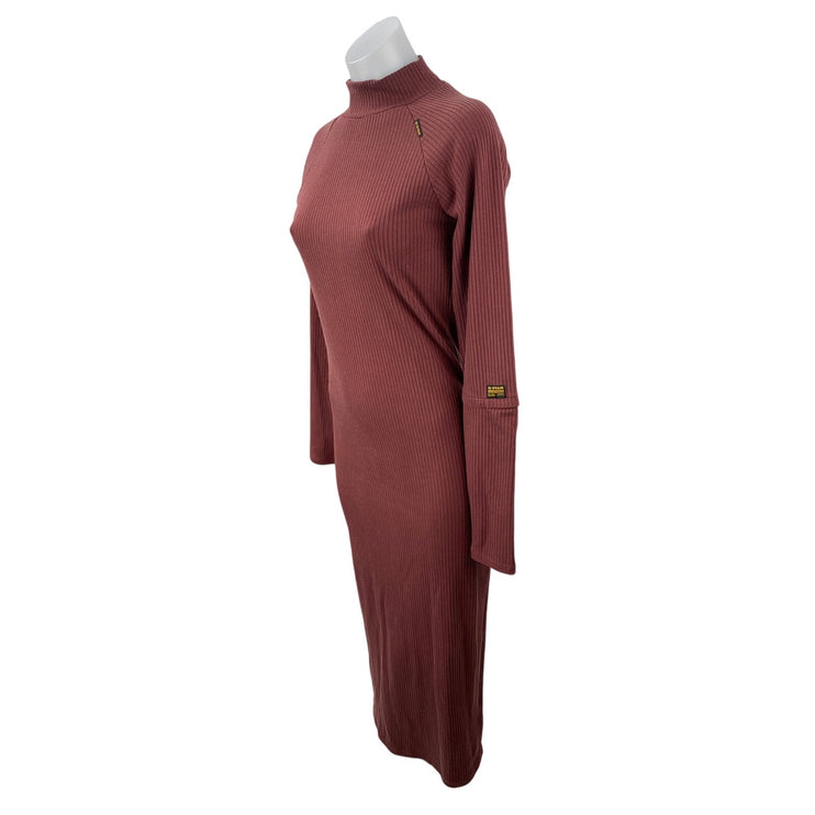 G-Star Women's Brown Long Sleeve Ribbed Knit Mock Neck Midi Sweater Dress Size Mb