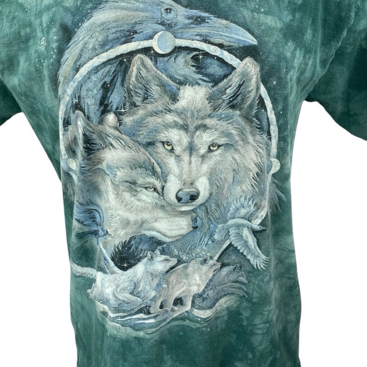 The Mountain In Spirit I Am Free Green Tie Dye Wolves Graphic Tee T-shirt Top L