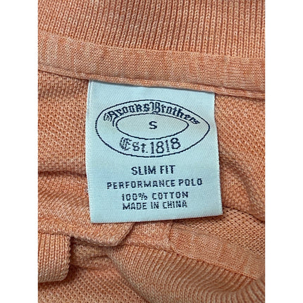 Brooks Brothers Men's Orange Coral Logo Slim Short Sleeve Polo Shirt Top Size S