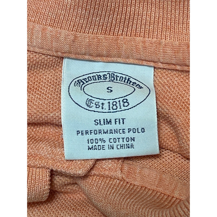 Brooks Brothers Men's Orange Coral Logo Slim Short Sleeve Polo Shirt Top Size S