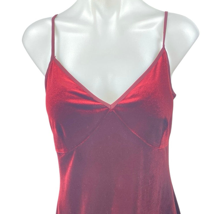 1.State Red Velvet Velour Sleeveless Cami Camisole Midi Tank Slip Dress Size M
