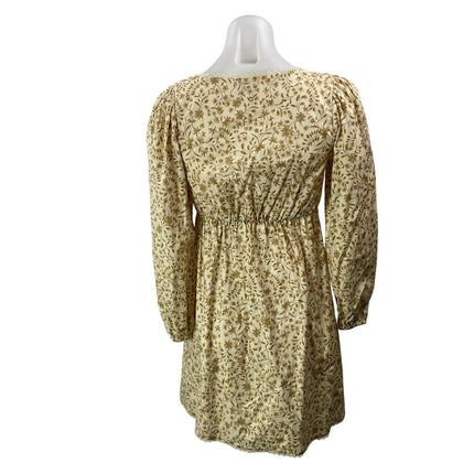 Reformation Michaela Womens Cream Long Puff Sleeves Floral Smocked Mini Dress XS