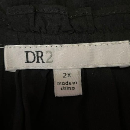 DR2 Women's Black Short Sleeve Ruffle Tie Neck Peasant Sheer Blouse Top Size 2X