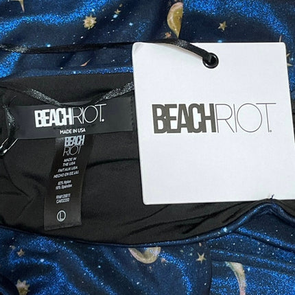 NEW Beach Riot Jessica Blue Celestial Moon Star Halter Bikini Top Swimwear Sz L