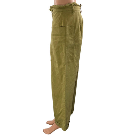 Zara Women's Green High Waisted Wide Leg Baggy Paperbag Trousers Pants Size L