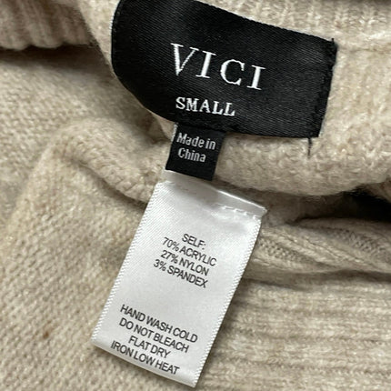 Vici Women's Beige Long Sleeve Tie Waist Knit Mock Neck Mini Sweater Dress S