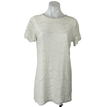 Lulus Take Me to Bruch Women's Ivory Floral Lace Short Sleeve Mini Shift Dress M