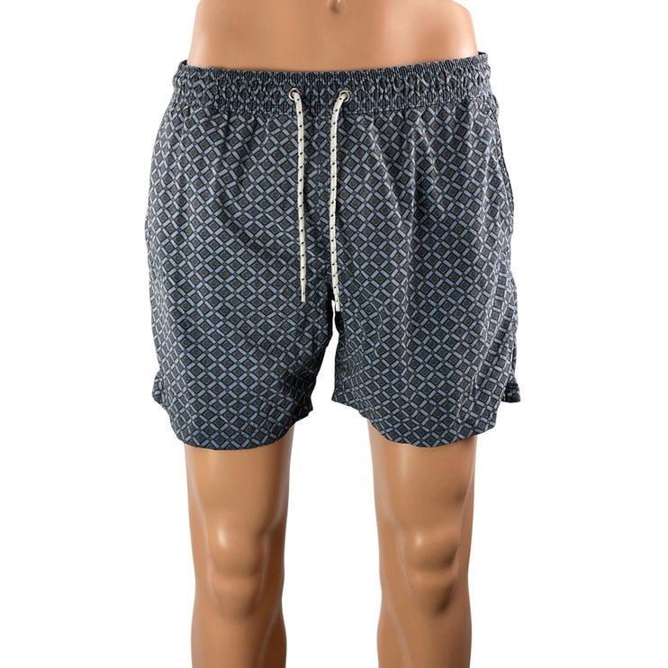 J.Crew Men's Blue Argyle Geometric Drawstring Stretch Boar Shorts Swim Trunks M