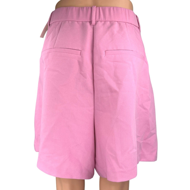 NEW Abercrombie & Fitch Pink High Waist Wide Leg Pleated Zipper Bermuda Shorts L