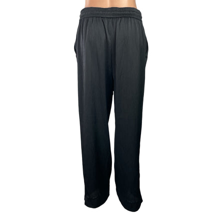 Zara Women's Black Drawstring Pleated Plisse High Rise Wide Leg Trousers Pants M