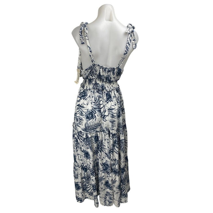 NEW Classic Jeans White Floral Pleated Sleeveless V Neck Smocked A-Line Dress XL