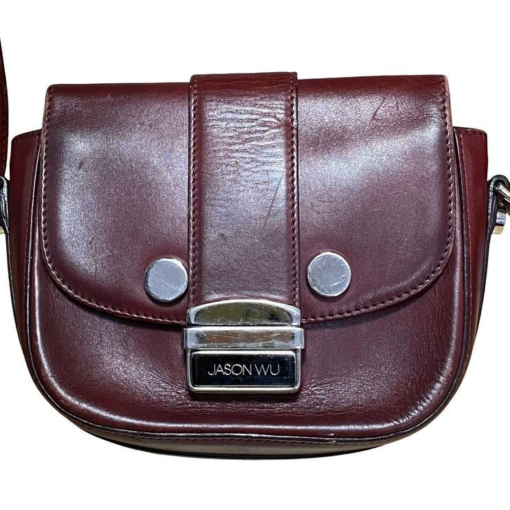 Jason Wu Burgundy Red Leather Crossbody Shoulder Flap Satchel Purse Handbag OS