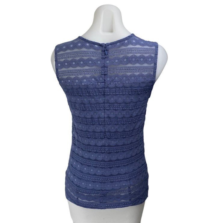 Ann Taylor Women's Blue Lace Striped Sleeveless Back Zip Blouse Tank Top Size S