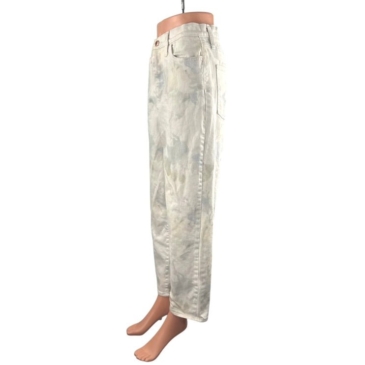 Universal Thread Women's Watercolor Floral Pastel Straight Crop Denim Jeans Sz 4