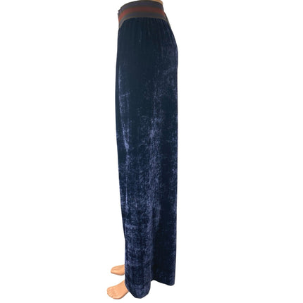 NEW Flo Navy Blue High Waisted Velvet Velour Wide Leg Trousers Pants Size US 10