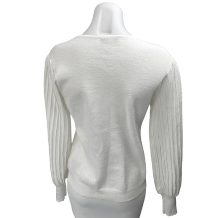 Nanette Lepore White Metallic Rib Knit Long Sleeve Pullover Sweater Top Size M