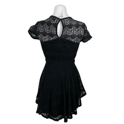 Kendall + Kylie Black Lace Short Sleeve Asymmetric Fit & Flare Mini Dress Size S