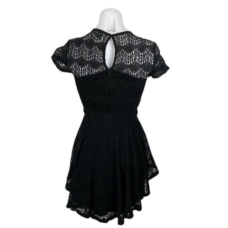 Kendall + Kylie Black Lace Short Sleeve Asymmetric Fit & Flare Mini Dress Size S