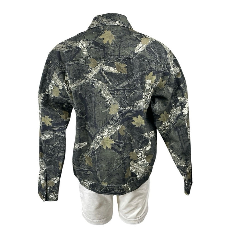 Forever 21 Men's Green Camo Zip Up Pocket Utility Shacket Shirt Jacket Size L
