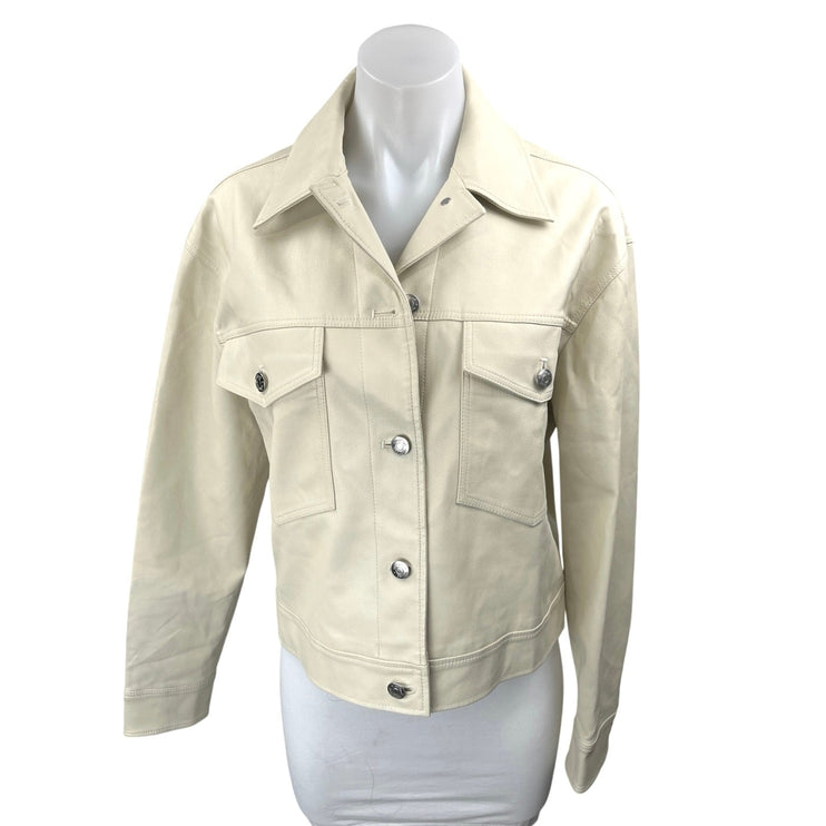 Aritzia Wilfred Gaze Women's Beige Faux Vegan Leather Button Down Coat Jacket S