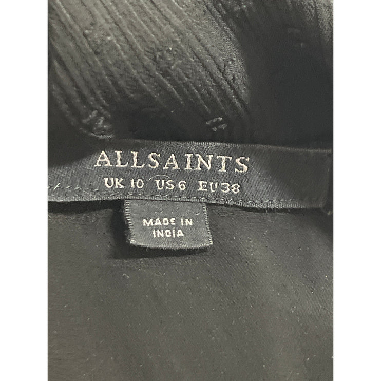 AllSaints Sienna Clip Dot Black Mesh Tulle Ruffle Puff Sleeve Mini Wrap Dress 6