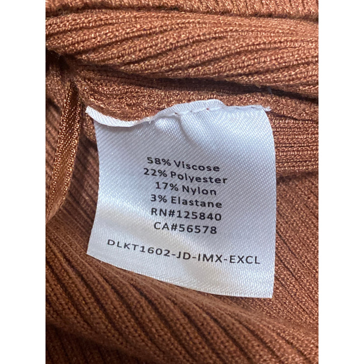Intermix Naria Brown Long Sleeve Cut-Out Ribbed Knit Cropped Sweater Top Size S
