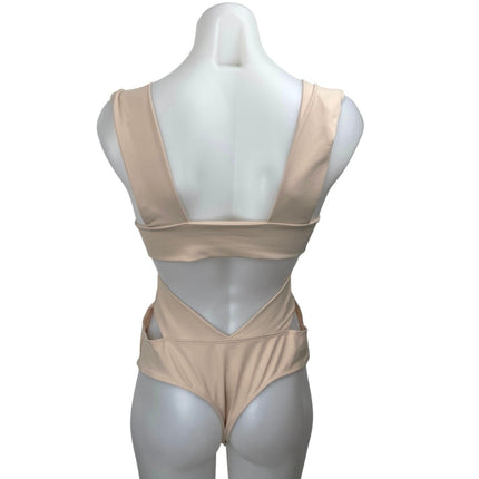 Free People Intimately Beige Nude Sleeveless Cutout Back Tank Bodysuit Top Sz M