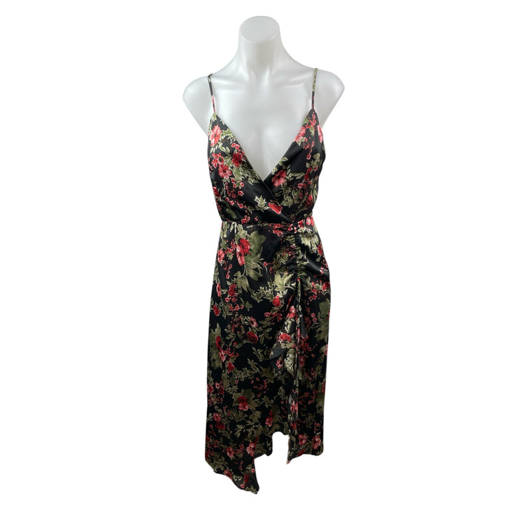 Dress Forum Women's Multicolor Floral Sleeveless Ruched Mini Wrap A-Line Dress S