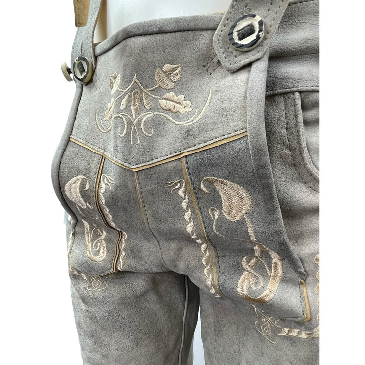Schöneberger Trachten Couture Bergkristall Gray Leather Embroidered Shorts Sz 31