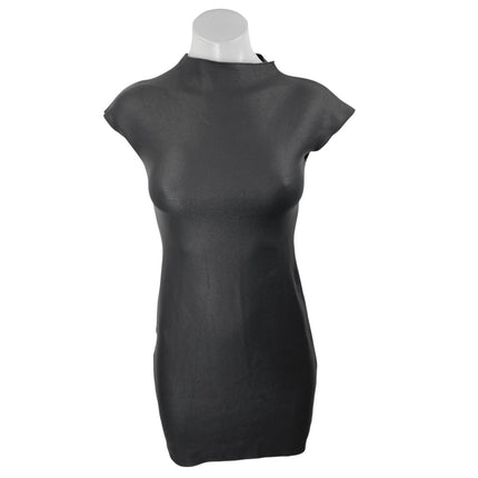 Zara Women's Black Mock Neck Short Cap Sleeve Mini Fitted Bodycon Dress Size S