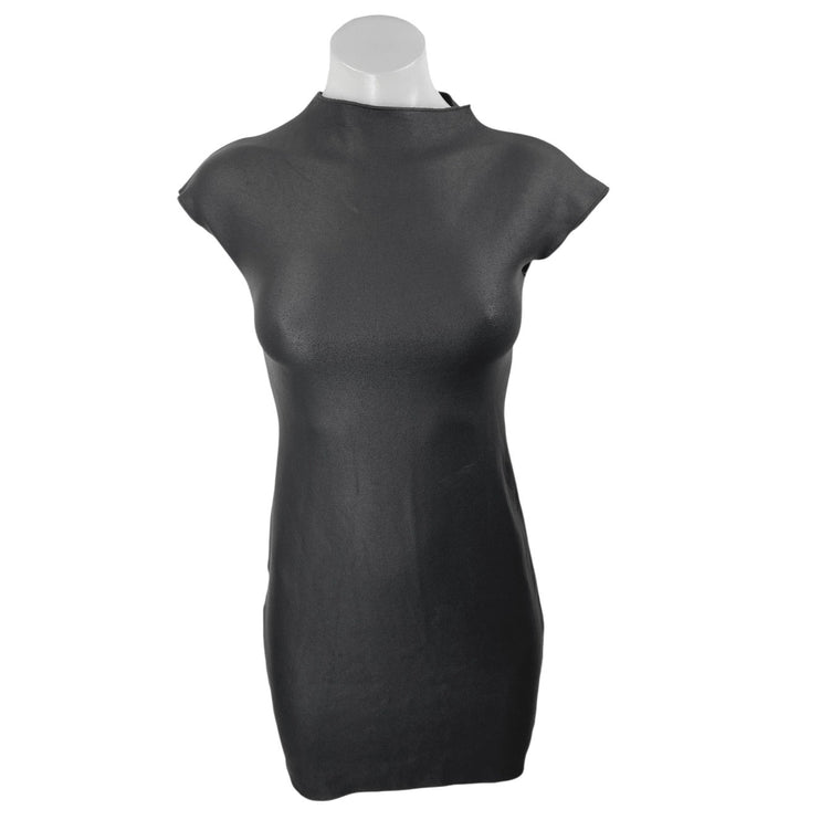 Zara Women's Black Mock Neck Short Cap Sleeve Mini Fitted Bodycon Dress Size S