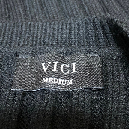 Vici Womens Black Ribbed Knit Long Sleeve Pointed Hem Cropped Sweater Top Size M