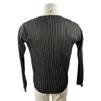 Zara Men Black Gray Striped Long Sleeve Textured Crew Neck T Shirt Tee Top Sz S
