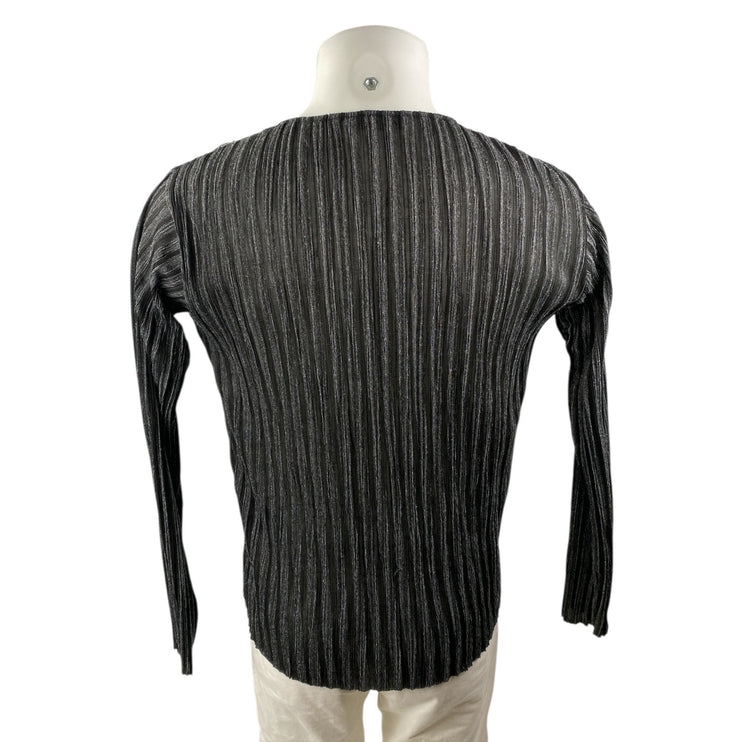 Zara Men Black Gray Striped Long Sleeve Textured Crew Neck T Shirt Tee Top Sz S