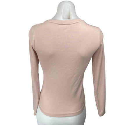 Club Monaco Women's Pink Ribbed Knit Long Sleeve Crew Neck Sweater Top Size S