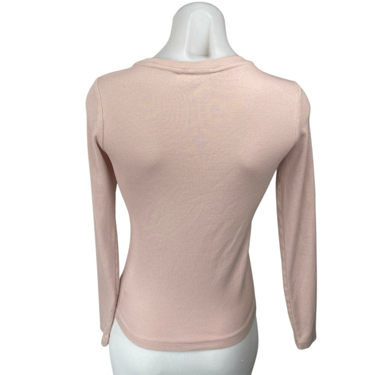 Club Monaco Women's Pink Ribbed Knit Long Sleeve Crew Neck Sweater Top Size S