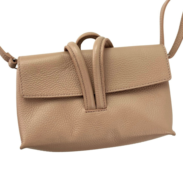 Borse in Pelle Beige Nude Leather Crossbody Knot Loop Clutch Purse Handbag OS