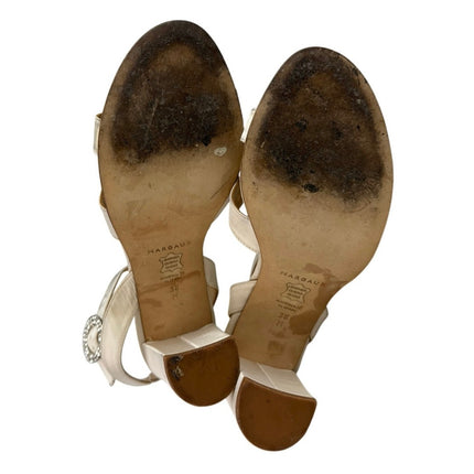 Margaux Uptown White Rhinestone Buckle Ankle Strap Bridal Heels Sandals Size 7.5