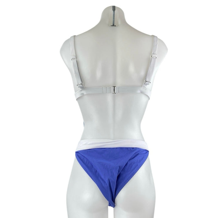 NEW Cupshe Blue Ribbed Knit Triangle Two Piece Bikini Set Swimsuit Swimwear Sz L