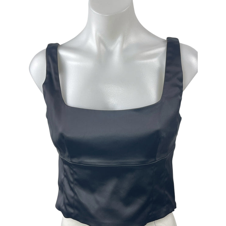 Aritzia Wilfred Shine Satin Bustier Black Square Neck Sleeveless Crop Tank Top M