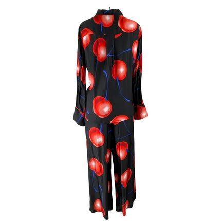 Anthropologie LyreBird Silky Cherry Long Sleeve Wide Leg Pajama Sleepwear Set XS