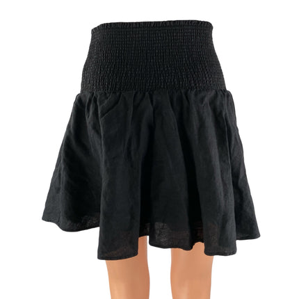 J.Crew Black Linen High Waisted Y2k Smocked A Line Pleated Mini Skirt Size XS