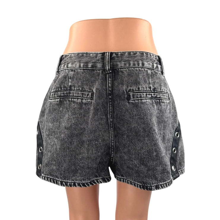 WeWoreWhat Black Washed High Rise A Line Bell Grommet Denim Jean Shorts Size 29